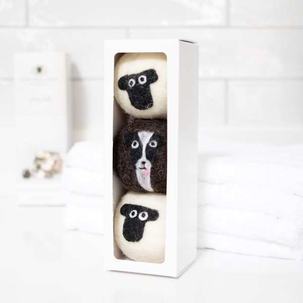 Suffolk sheep and sheep dog wool laundry dryer balls mixed pack