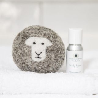 Herdwick sheep wool laundry dryer ball and laundry oil fragrance set